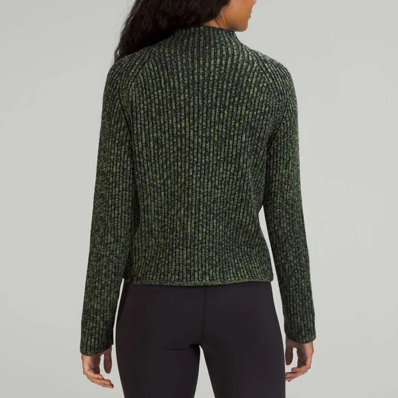 Lululemon Cotton-Cashmere Blend Mock Neck Sweater- Green and Black Knit - Picture 2 of 6
